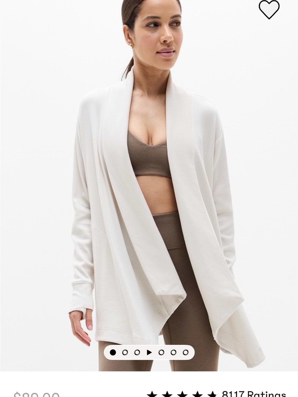 Athleta Open-Front Pranayama Ribbed Cream Lightweight Cardigan